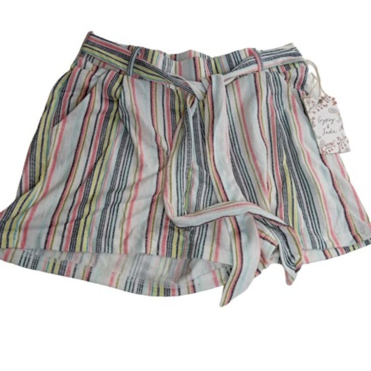 Gypsy & Jade Womens Ivory Pink Stripe Stretch Tie Waist Shorts Pockets Brand: Gypsy & Jade Size: M Measurements: Waist 29" Inseam 4" Condition: New With Tag Fabric: Poly/Spandex Wash Instructions: Machine Color: Ivory/Pink/Black..Multi Fast Shipping Bohemian Striped Bottoms For Spring, Pink Beach Bottoms With Tie Waist, Multicolor Vacation Bottoms With Tie Waist, Multicolor Tie Waist Bottoms For Spring, Multicolor Bottoms With Tie Waist For Spring, Pink Tie Waist Bottoms For The Beach, Spring Multicolor Bottoms With Tie Waist, Pink Tie Waist Beach Bottoms, Striped Tie Waist Bottoms For Summer