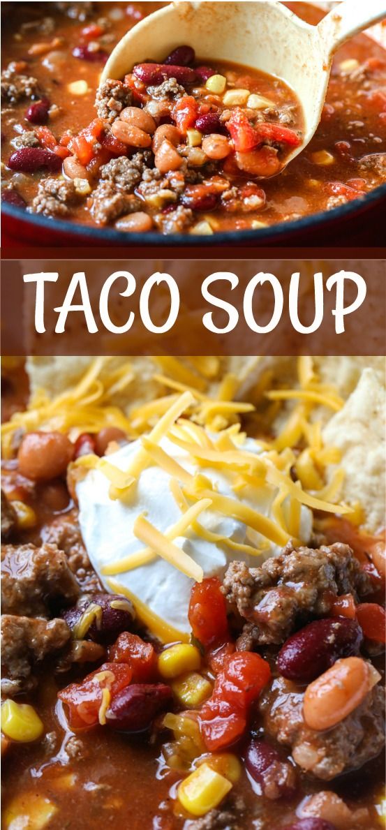 taco soup with beans, corn and sour cream