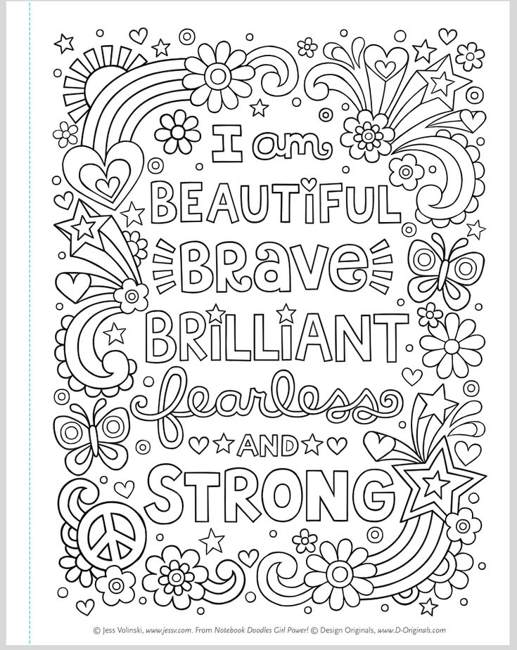 a coloring page with the words i am beautiful brave brilliant and strong