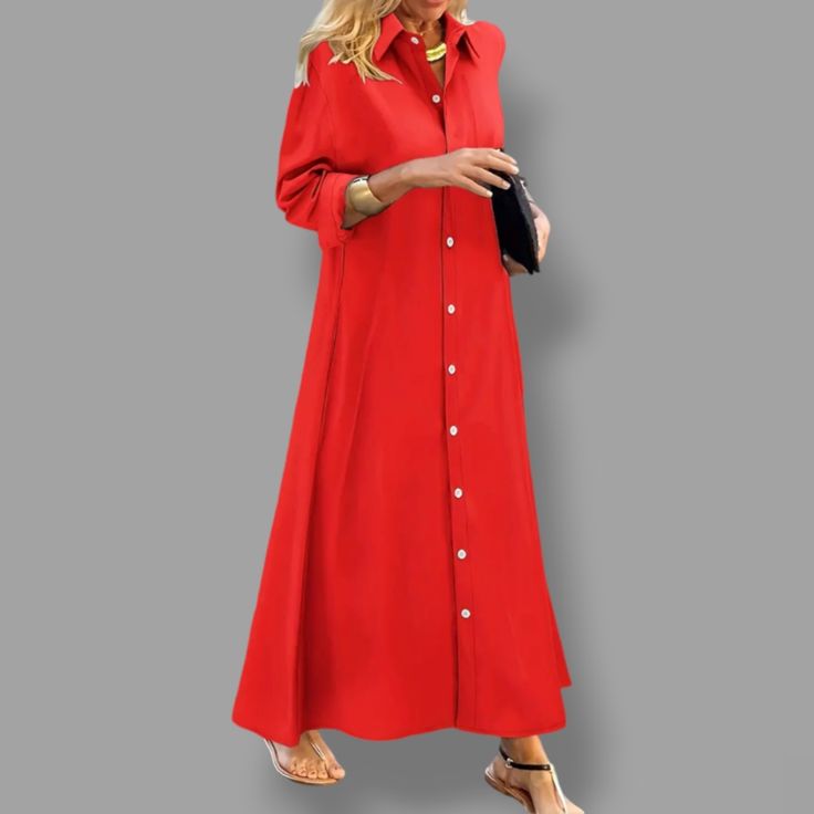 Quality Women's Clothing Red-Hot-Red Full Length Collared Shirt Dress Check Out My Boutique For Additional Colors And Sizes Fashion Made Simple Easy Wear! Easy Care! Excellent New Condition Smoke Free Pet Free Environment Thanks For Browsing My Boutique Hot Pink Prom Dress, Linen Sheath Dress, Magenta Dress, Cowl Dress, Denim Maxi Dress, Geometric Dress, Hollister Dresses, Collared Shirt Dress, Grey Maxi Dress