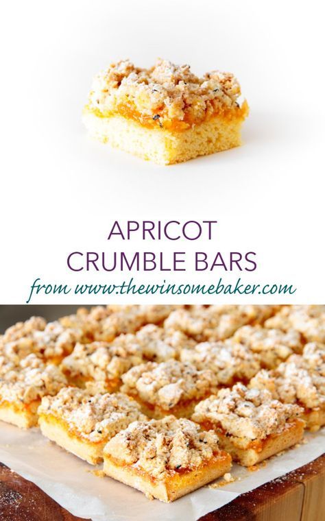 an image of apricot crumble bars on a wooden board with the words apricot crumble bars above it