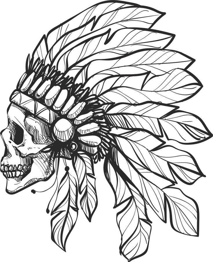 Skull Indian Headdress Tattoo Leg, Western Skull Drawing, Aztec Skull Drawing, Indian Skull Drawing, Skull With Headdress Tattoo, Indian Skull Tattoo Design, Native American Skull Tattoo, Tattoo Crane, Indian Skull Tattoos