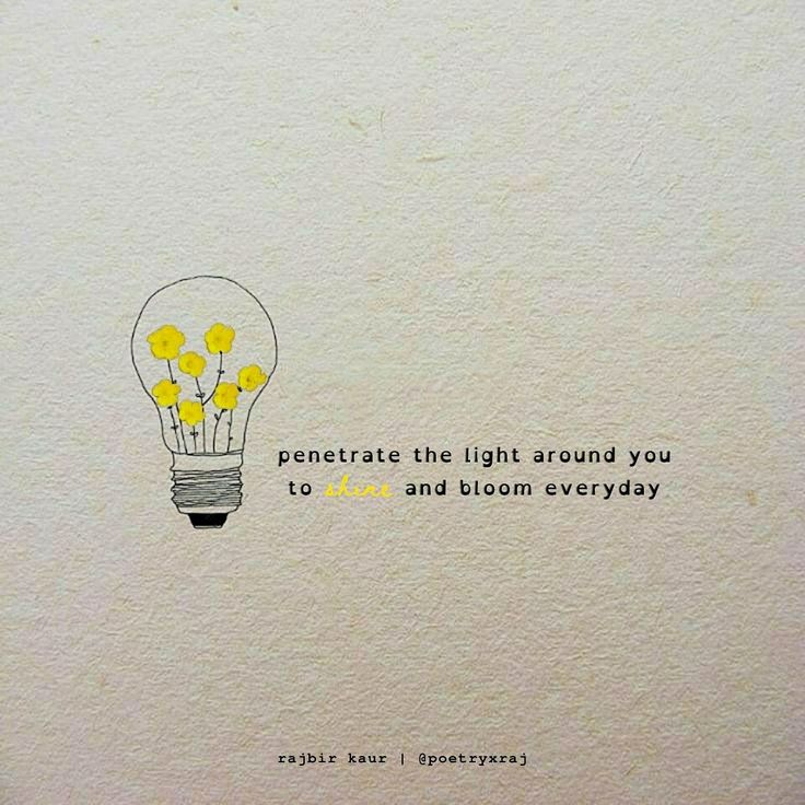 a light bulb with yellow flowers in it on a piece of paper that says, pentate the light around you to learn and bloom everyday