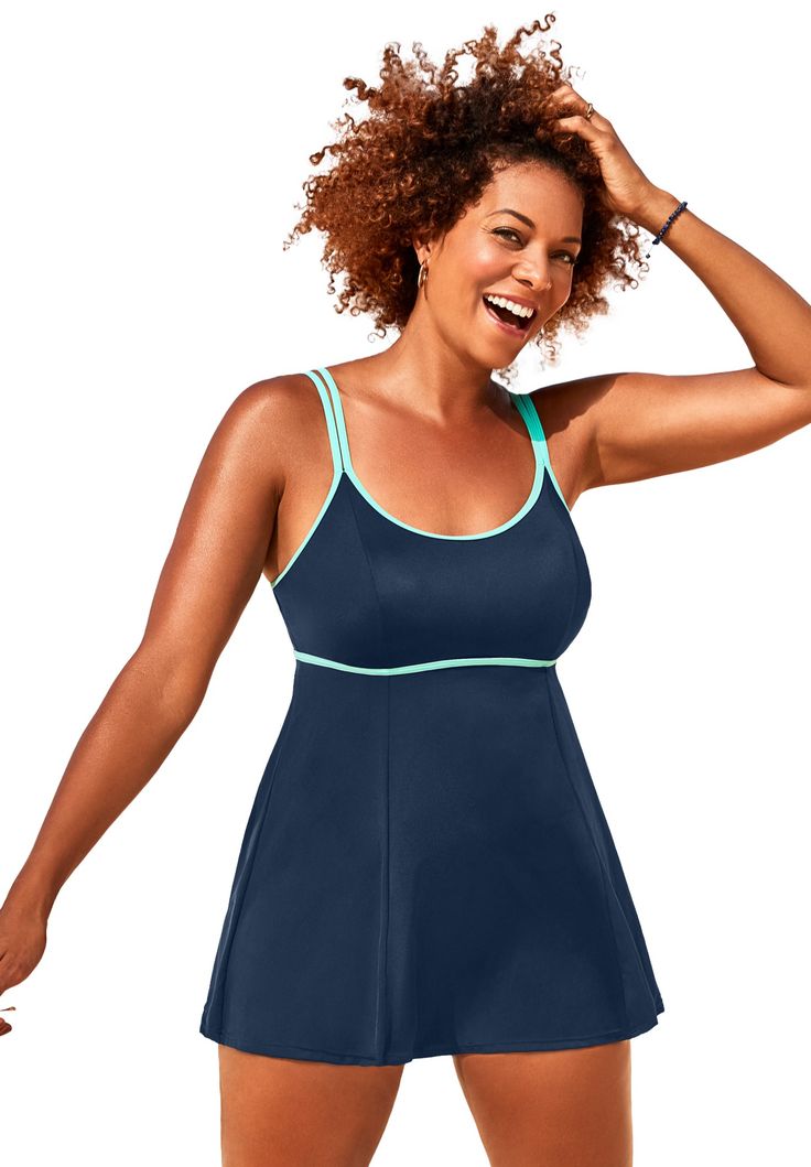 Wanted: A swim dress that loves swimming, beach volleyball, poolside cocktails, and any other warm weather activity where you can comfortably flaunt your style. Enter: Our Lingerie Strap Swim Dress. It has a flattering scoop neckline, Power Mesh lining for extra bust support and smoothing tummy control, along with other confidence-boosting features. ScoopneckEncircled shelf bra with soft wire-free molded cups with Power Mesh lining for extra bust supportNon-adjustable double lingerie strapsPower Poolside Lined Swimwear For Beach Season, Beach Season Lined Swimwear, Lined Tankini For Sunbathing During Beach Season, Summer Lined Tankini For Beach Season, Summer Beach Season Lined Tankini, Summer Swim Dress With Built-in Bra For Pool, Swim Dress With Built-in Bra And Triangle Top, Lined Tankini For Beach Season Vacation, Lined Tankini For Vacation And Beach Season