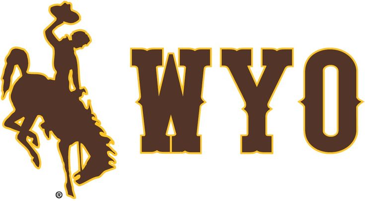 the wyoming cowboys logo is shown in brown and gold, with an image of a cowboy on