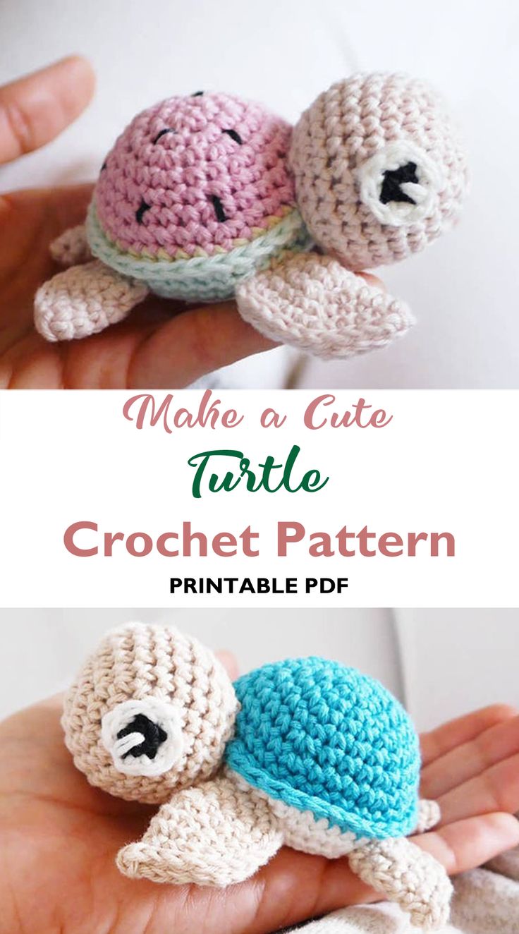 two crocheted turtle amigurt patterns are shown with the text below it