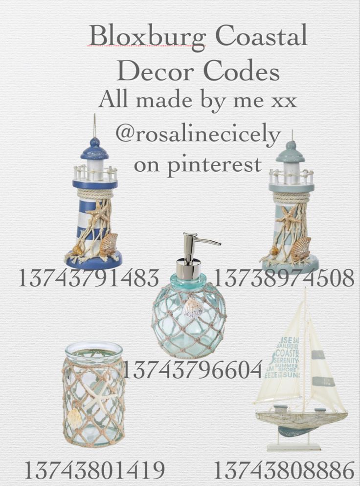 a poster with different types of lighthouses on it's sides and the words bloxburg coastal decor code all made by me xx