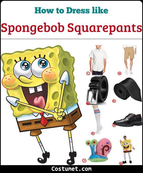 the spongebob squarepants costume is shown with other items including shoes, shorts and socks