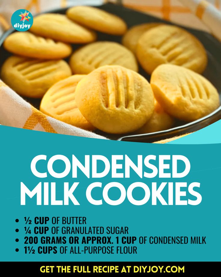 an advertisement for a milk - filled cookie recipe with cookies in the background and text that reads, condenseed milk cookies