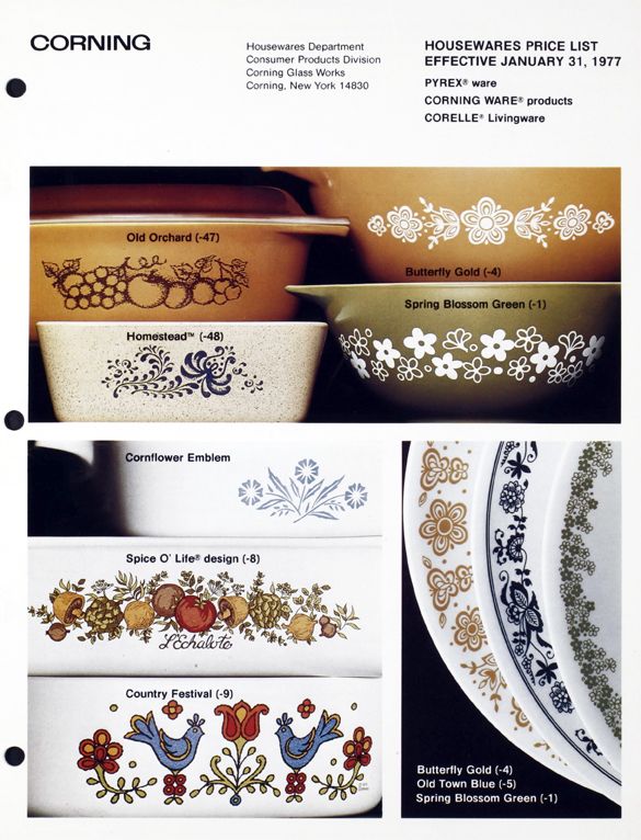 the brochure is showing different designs on dishes and bowls, including one with flowers