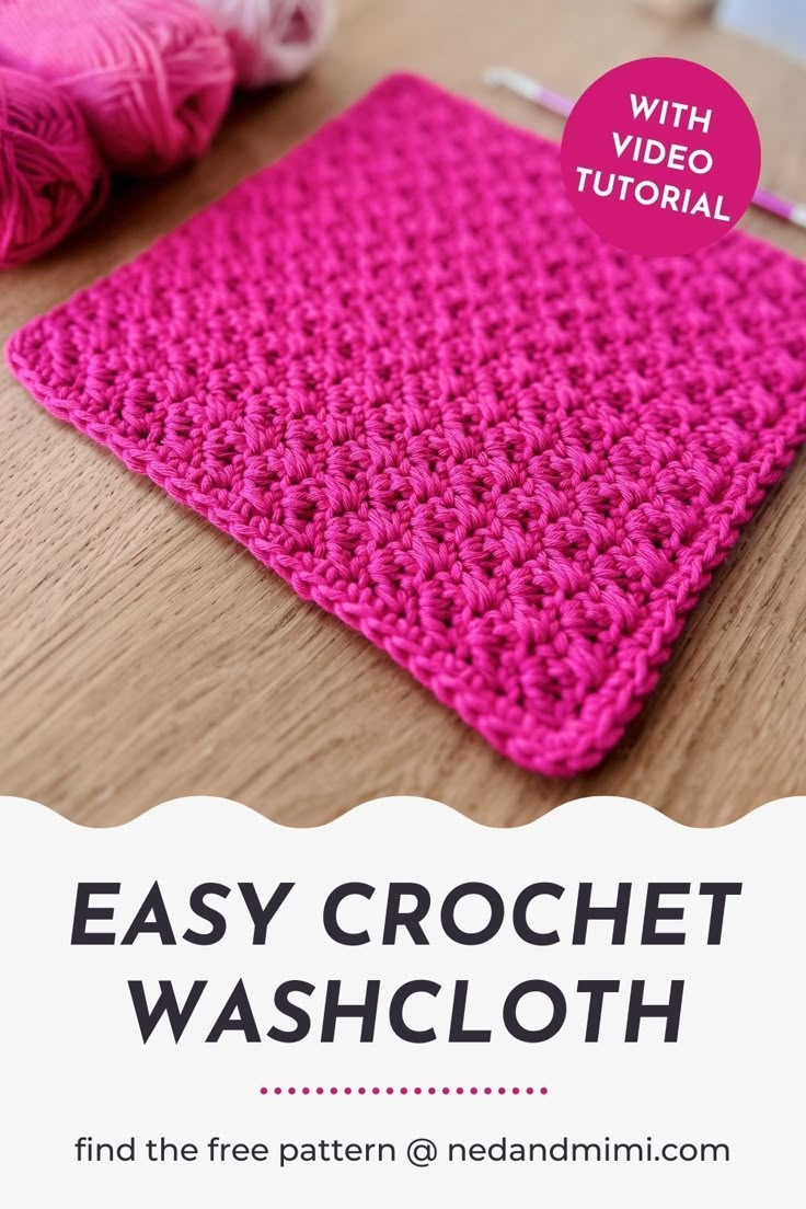 the easy crochet washcloth pattern is shown with yarn and scissors on it