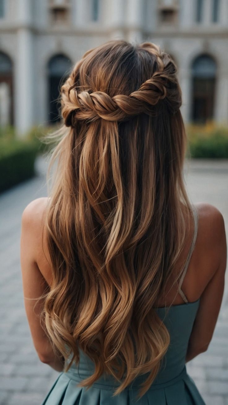 Looking for some gorgeous hoco hairstyles inspiration Whether you have straight hair curly hair short hair or long hair we've got you covered From simple and natural styles to elegant half updos this post has ideas for every hair length and texture Get ready to slay with these easy shoulder-length hairstyles that are perfect for the big night Hair Bridesmaid Half Up, Bridesmaid Hairstyles Medium Length Half Up, Bridesmaid Hairstyles Straight Hair, Balayage Wedding Hair, France Hairstyles, Straight Wedding Hairstyles, Bridesmaid Ponytail, Ponytail Wedding, Bridesmaid Hairstyles For Long Hair