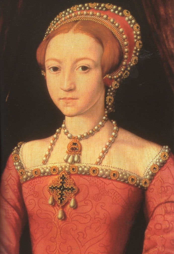 a painting of a woman in an orange dress with a cross on her left arm