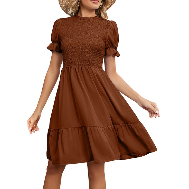 Caramel Mock Neck Pleated Short Sleeve Dress Pleated Shorts, Vestido Casual, Short Sleeve Dress, Mini Dresses, Women Dresses, Mock Neck, Sleeve Dress, Dresses Mini, Caramel