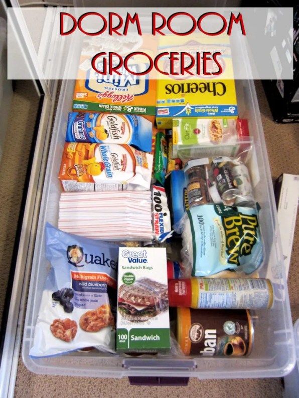 a plastic container filled with food on top of a carpeted floor next to an open refrigerator