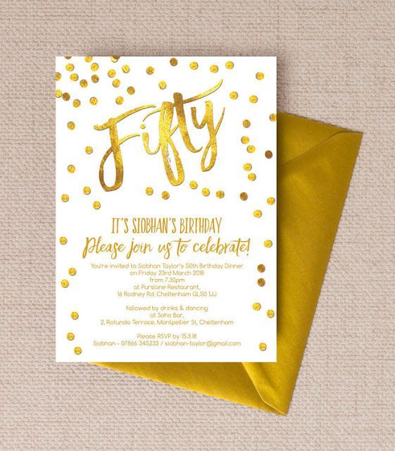 a party card with gold foil and confetti