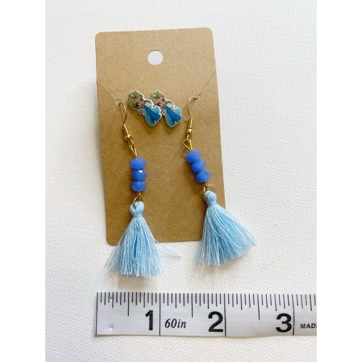 Gorgeous Set! Elsa Studs And Long Blue Tassels. Blue Bohemian Earrings With Latkans, Bohemian Blue Earrings With Latkans, Casual Adjustable Tassel Jewelry, Blue Tassel Dangle Earrings For Summer, Bohemian Blue Dangle Tassel Earrings, Blue Summer Tassel Dangle Earrings, Blue Bohemian Dangle Tassel Earrings, Bohemian Blue Tassel Earrings For Summer, Blue Bohemian Tassel Earrings For Summer