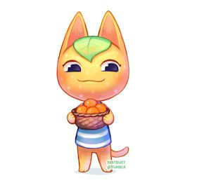 a cartoon cat holding a bowl of oranges in it's hands and looking at the camera