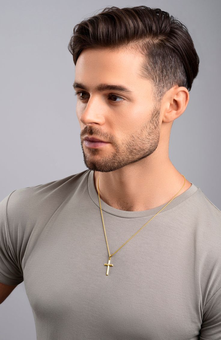 Handcrafted from 14-karat gold, this beveled cross pendant will serve as an everyday display of your faith. 3/4"W x 1 1/4"L Enhancer only; chain sold separately 14k gold Imported Mens Hairstyles Medium, Mens Cross Necklace, Bony Levy, Mens Crosses, Gold Cross Pendant, Hairstyles Medium, Gold Cross, Cross Pendant, Mens Hairstyles