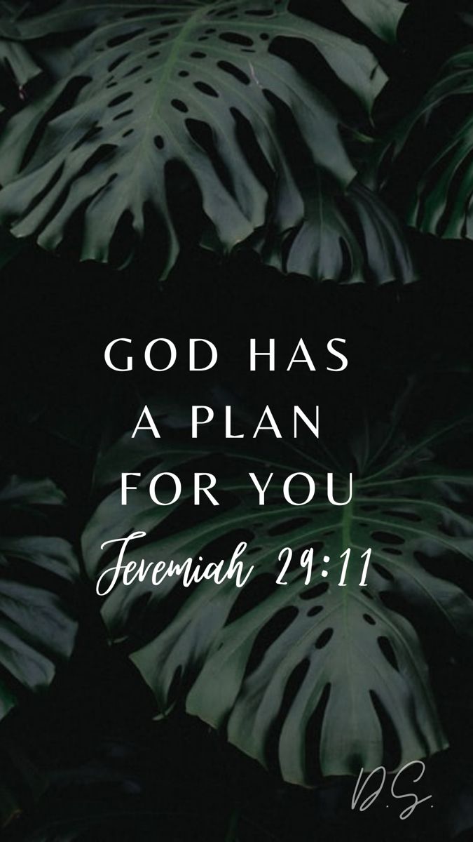 the words god has a plan for you on a black background with green monster leaves