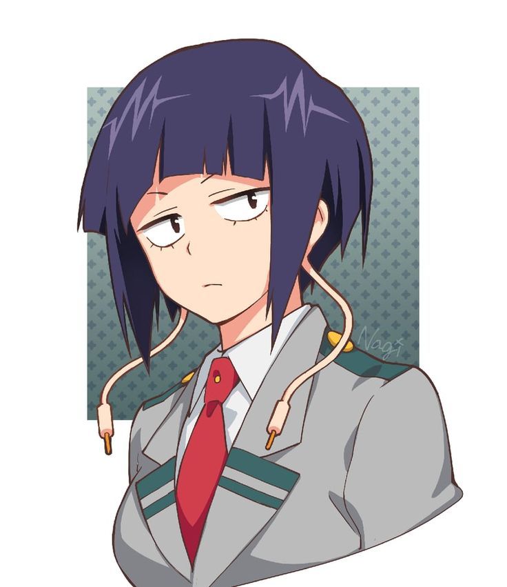 an anime character with blue hair wearing a red tie and gray suit, looking at the camera