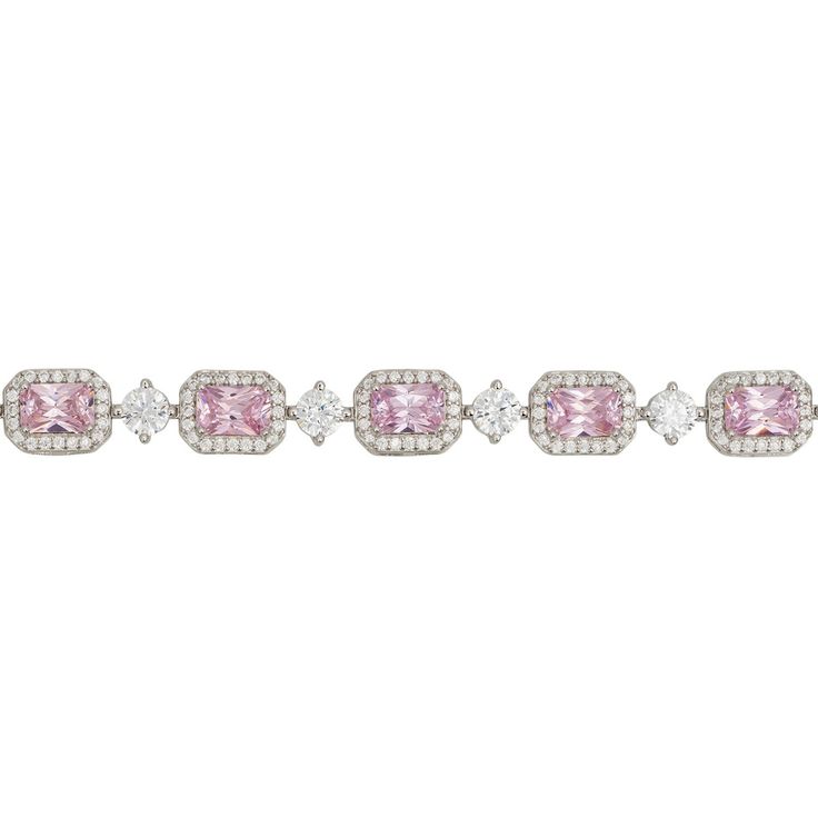 Crafted from high-quality 925 silver, this bracelet features 12 eye-catching, lab-created rectangular Morganite gemstones, each lovingly framed by glittering cubic zirconia. A larger cubic zirconia sits between each gemstone, providing that extra bit of dazzle. Morganite isn't just for show; it's also known for bringing compassion, healing, and promise to its wearers. With its delicate pink hue, Morganite adds a touch of romance and elegance to this already stunning piece. Handcrafted in 925 Ste Luxury Wedding Bracelets With Gemstone Accents, Luxury Jewelry With Rectangular Gemstone Accents, Luxury Sterling Silver Bracelet With Cubic Zirconia Gemstone, Luxury Cubic Zirconia Bracelets With Stones, Elegant Tennis Bracelet With Cubic Zirconia Stones, Fine Jewelry Bracelets With Gemstone Accents And Cubic Zirconia, Elegant White Gold Bracelets With Gemstone Accents, Luxury Sterling Silver Bracelets With Stones, Luxury Silver Rectangular Tennis Bracelet