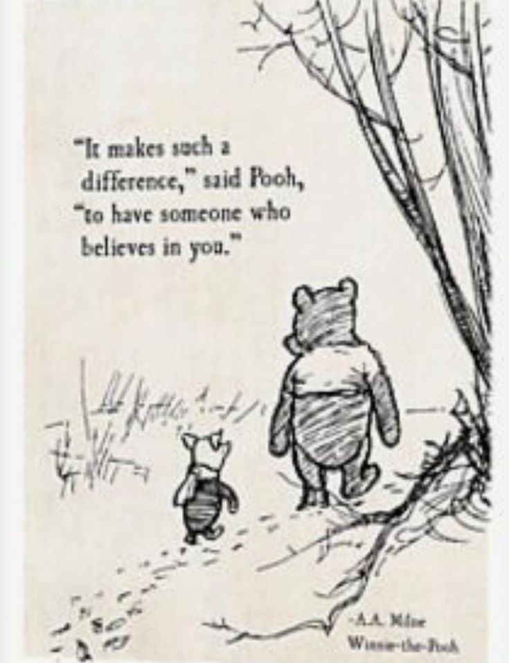 winnie the pooh and piglet looking at each other in front of a tree