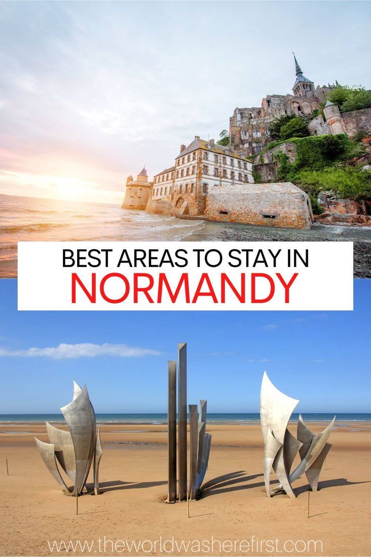 the words best areas to stay in normandy are shown above an image of a beach