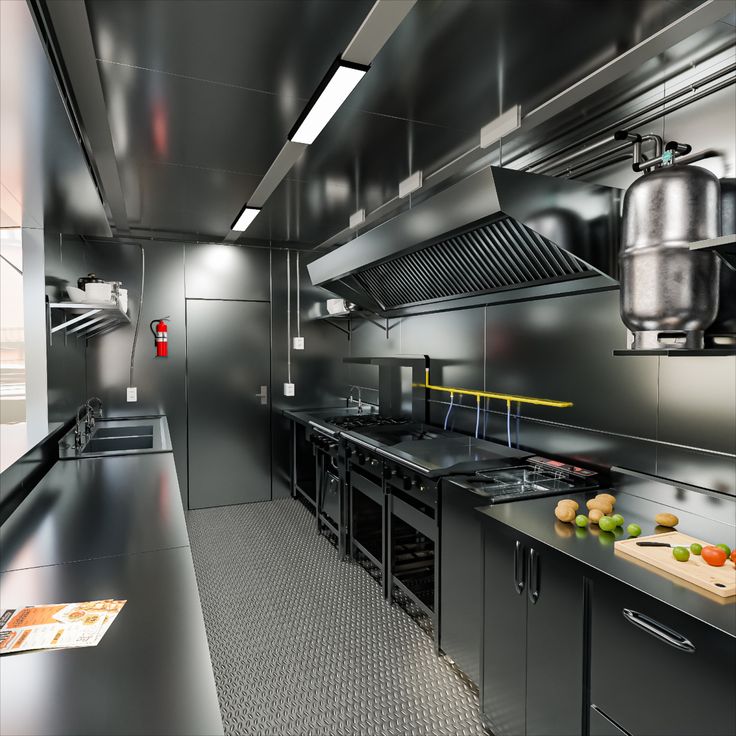 an industrial style kitchen with stainless steel appliances