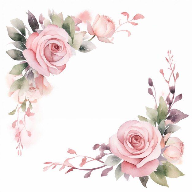 Watercolor floral border blush pink rose... | Premium Photo #Freepik #photo #rose #pink-rose #flower-design #floral-border Pink Flower Border Design, Floral Border Design Frames, Pink Flower Border, Flower Border Design, Pink Floral Border, Watercolor Floral Border, Border Sticker, Pink Floral Watercolor, Flowers Border