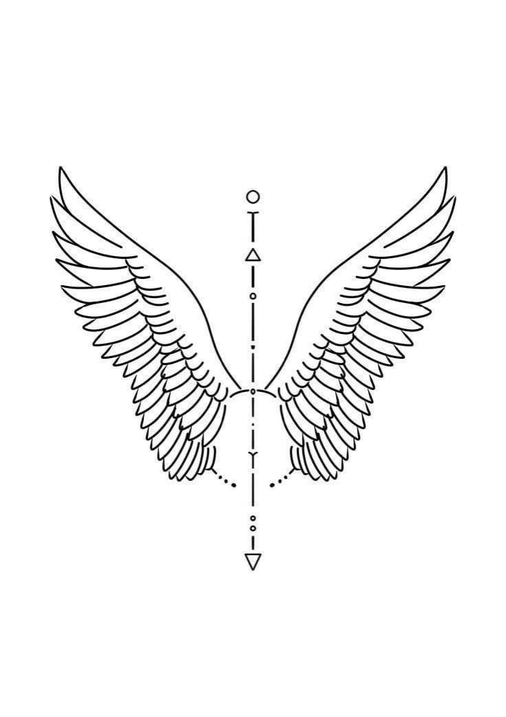 a line drawing of two wings with an arrow in the middle