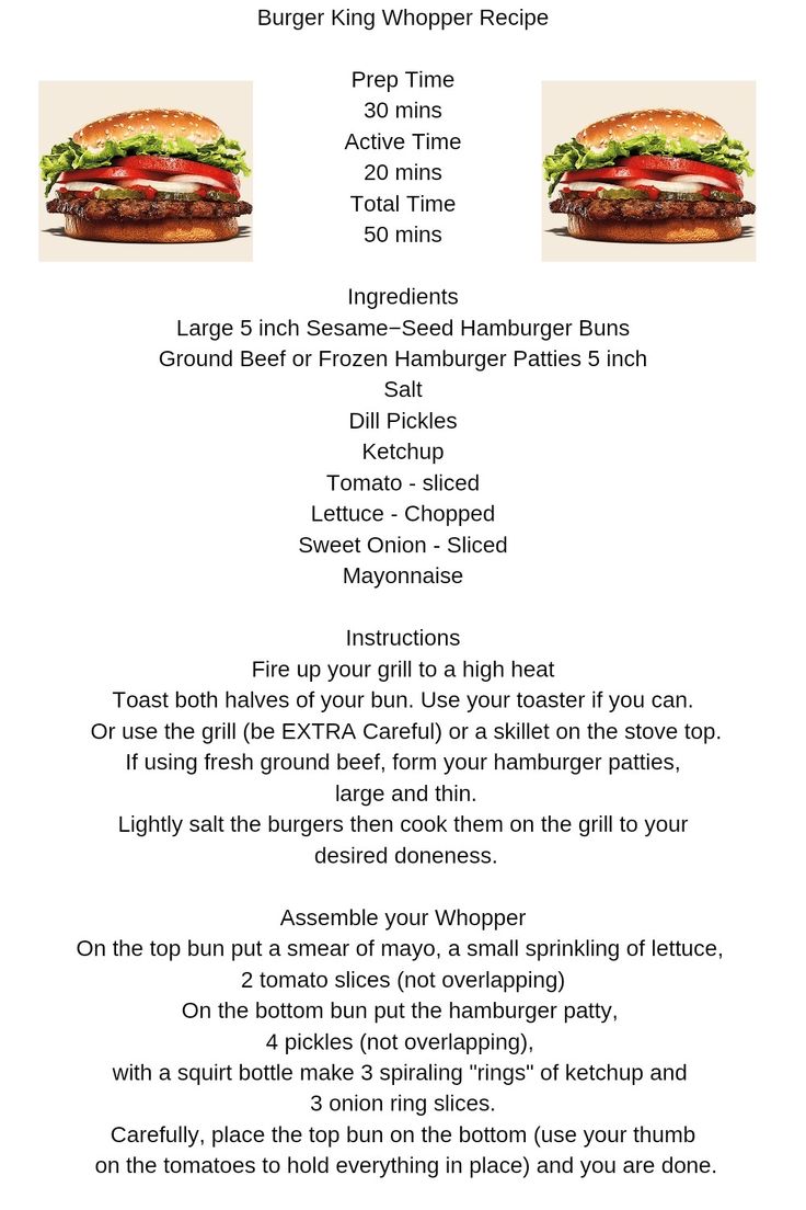 the menu for burger king whopper recipe