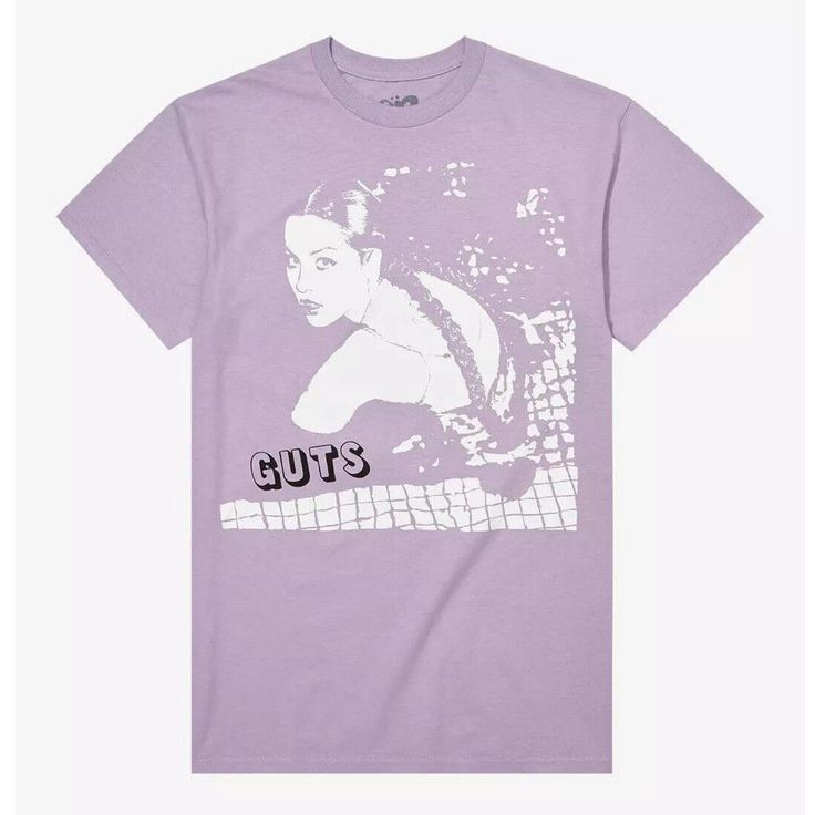 a purple t - shirt with an image of a woman on the front and back