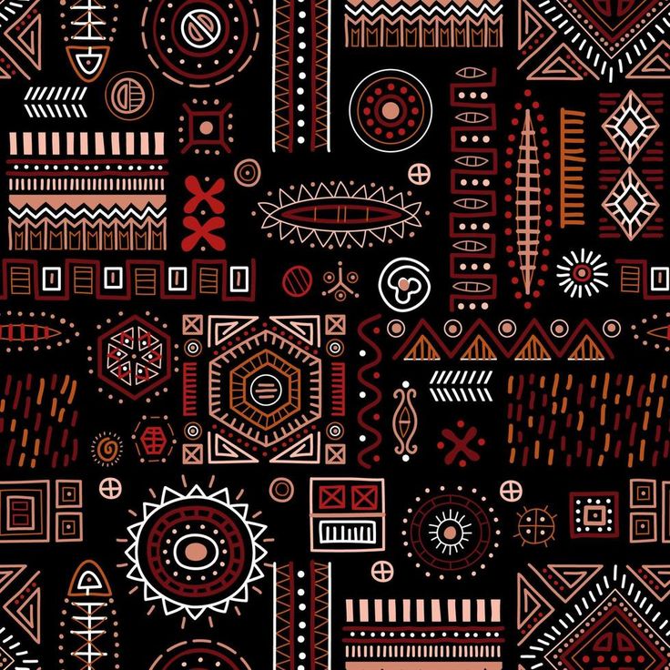 a black and red pattern with different shapes