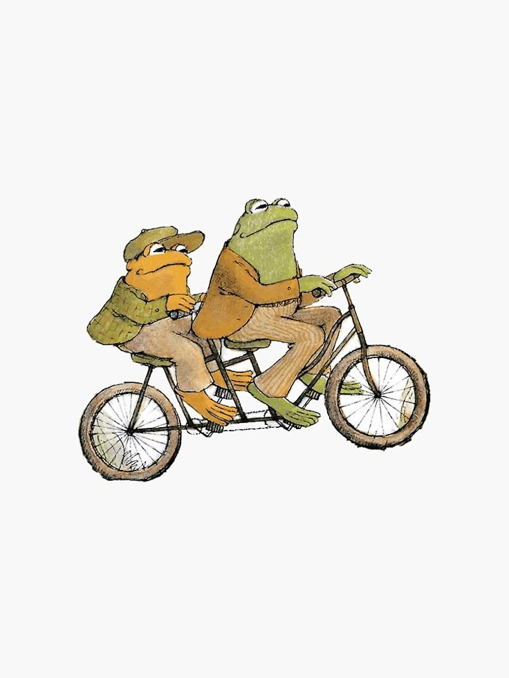 two frogs riding on the back of a bicycle