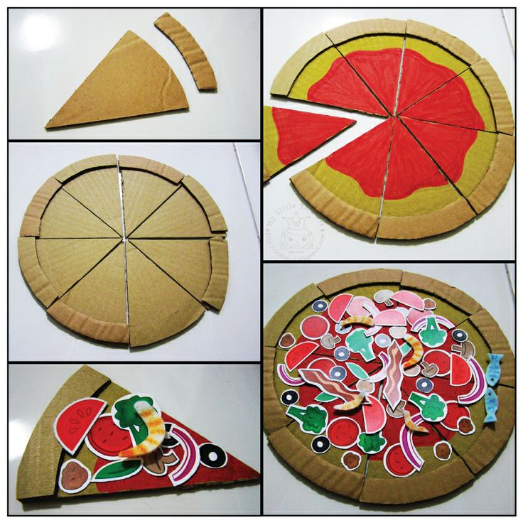 several pictures of different shapes and sizes of pizza slices