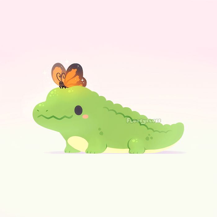 a green alligator with a butterfly on its head and another animal sitting on top of it