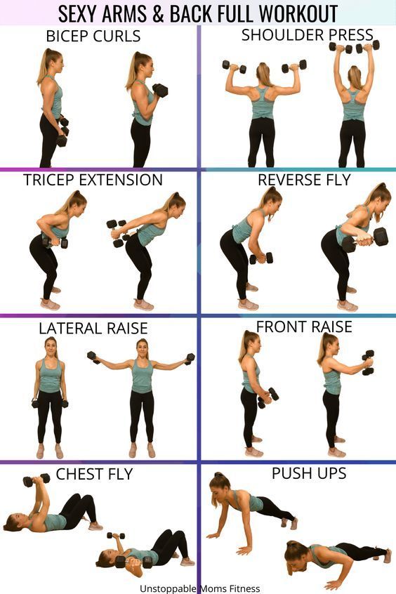 a woman doing exercises with dumbbells to build her arms and back full workout