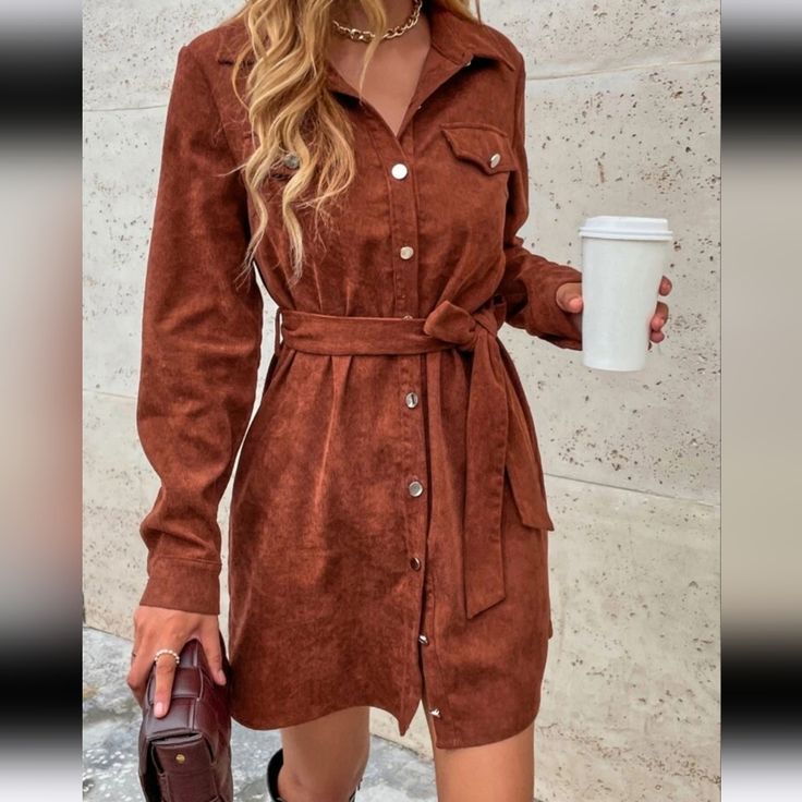 Perfect Condition/Nwot Dress Sale Items Marked 2 For $15(All Dresses Not Included) Corduroy Shirt Dress, Button Front Shirt Dress, Belted Shirt Dress, Rust Dress, Daily Dress, Woven Dress, Long Sleeve Shirt Dress, Fall Dresses, Winter Women