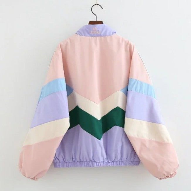 Filling: Polyester cotton Fabric Name: Blended Style: color matching quilted size: one size Unisex Outfits, Pastel Jacket, Harajuku Grunge, Basic Jackets, Puffy Jacket, Cotton Coat, Baseball Jacket, Windbreaker Jacket, Urban Fashion