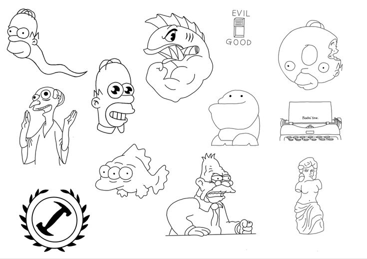 the simpsons characters are drawn in black and white