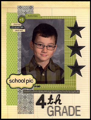 a boy with glasses is shown in this scrapbook