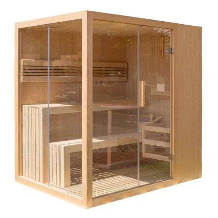 ALEKO Canadian Hemlock Wood Sauna is crafted to bring all the luxury and health benefits of a traditional sauna experience at a more accessible price point. Canadian Hemlock Wood - a premium wood that is more resistant to shrinkage via cracking and splitting. Hemlock Wood is non-allergenic, non-toxic, and has little to no wood aroma. Sturdy construction pairs with meticulous designing to provide the most usable interior space while minimizing excess cubic feet. This allows the sauna to heat the Wood Sauna, Electric Sauna Heater, Canadian Hemlock, Sauna Kit, Dry Sauna, Indoor Sauna, Sauna Heater, Traditional Saunas, Steam Sauna