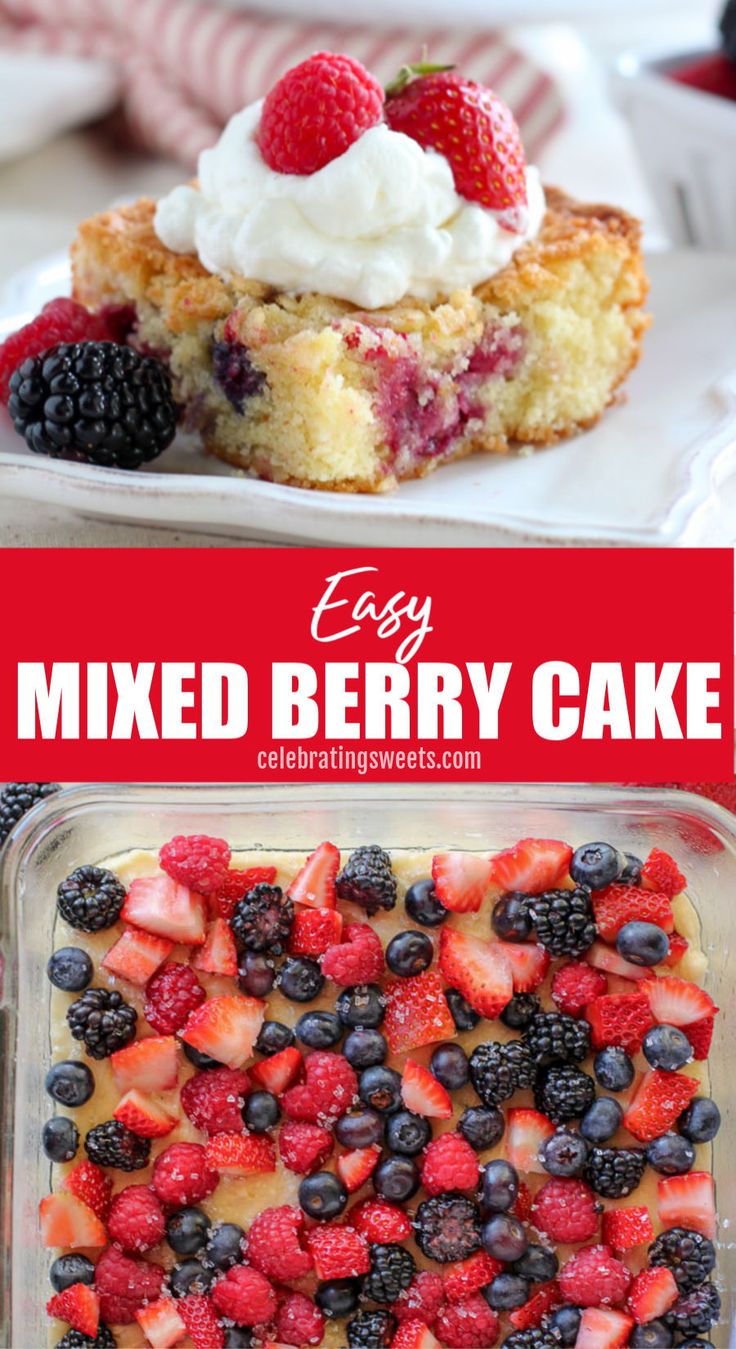 this easy mixed berry cake is made with fresh berries and whipped cream in the middle