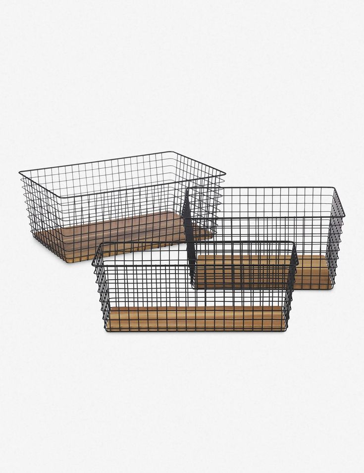 three wire baskets sitting on top of each other