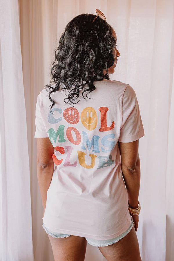 – The perfect casual but cute tee – Lightweight cotton material – Colorful COOL MOMS CLUB lettering on the front and back – Round neckline – Short loose sleeves – Slouched silhouette that falls into a straight hemline Measurements S : Bust 36", Hip 36", Length 28.5", Sleeve Length 8.5", Waist 36". M : Bust 40", Hip 40", Length 29", Sleeve Length 8.5", Waist 40". L : Bust 44", Hip 44", Length 30", Sleeve Length 10", Waist 44". Pink Slogan T-shirt For Loungewear, Cool Letter Print T-shirt For Spring, Pink Graphic Print T-shirt For Loungewear, Pink T-shirt With Letter Print For Everyday, Cute Soft-washed Pink Top, Cute Pink Soft-washed Tops, Pink T-shirt With Funny Print For Everyday Wear, Cool Spring T-shirt With Text Print, Pink Letter Print T-shirt For Day Out