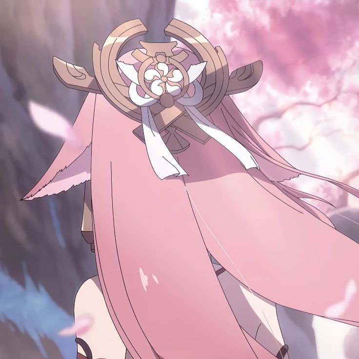 an anime character with long hair and pink dress