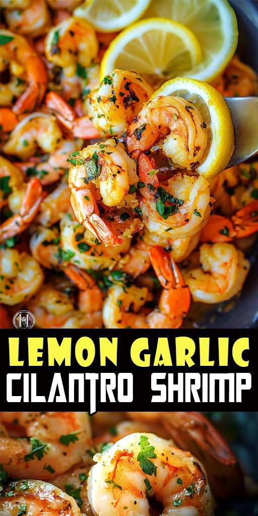 lemon garlic cilantro shrimp in a skillet