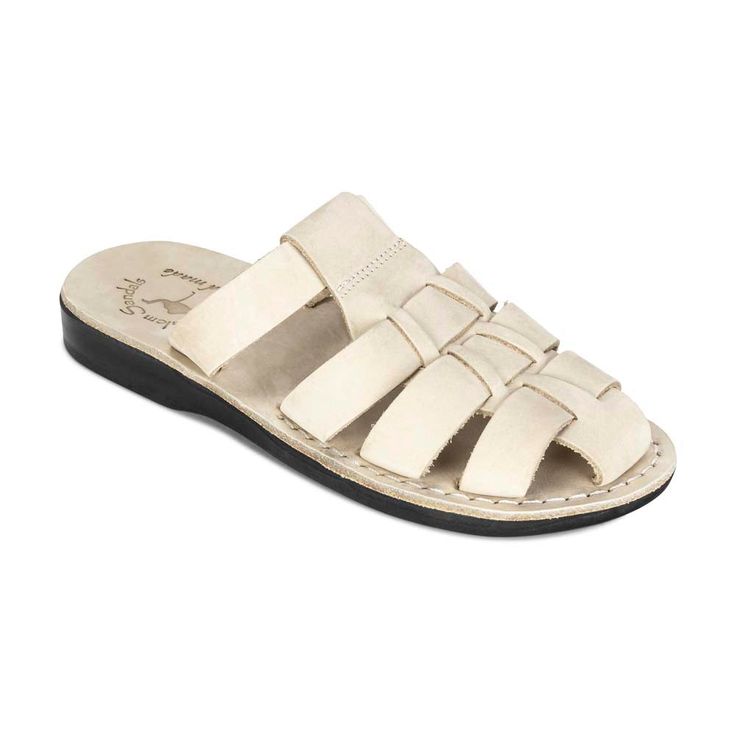 Michael Slide white nubuck leather pacific slide sandal - front  view Closed Toe Sandals, Slides Women, Stylish Sandals, Natural Tan, White Sandals, Toe Sandals, Natural Leather, Full Grain Leather, Slide Sandals