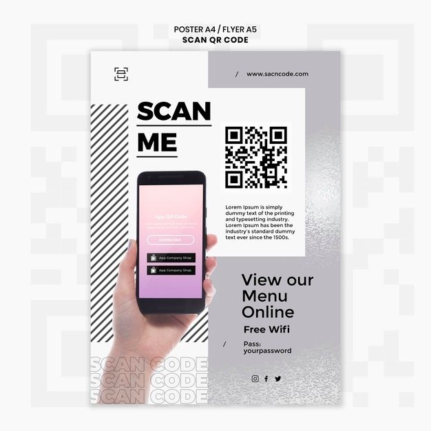 a hand holding a smart phone in front of a scan me advertisement